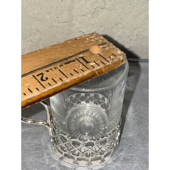 Set Of 3 Vintage mini Glass Cup With Silver-Tone Metal Holders & Handles - Picture 6 of 6